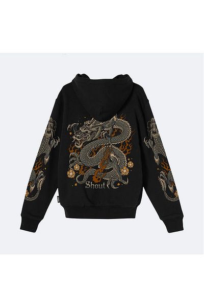 Shout Oversize Limited Edition Flower Dragon Oldschool Unisex Φούτερ με φερμουάρ