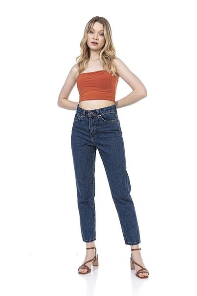 Lixera Candy Blue Sa likrom Mom farmerke pantalone