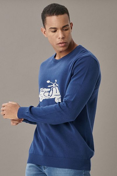 AC&Co / Altınyıldız Classics Pulover pentru bărbați Indigo-a.gri, cu model standard, cu decolteu, 100% bumbac