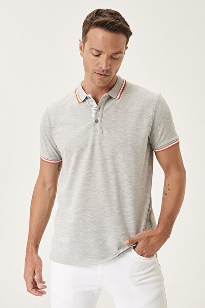 ALTINYILDIZ CLASSICS تي شيرت رجالي سادة بياقة بولو رمادية بدون جيوب وقصة ضيقة