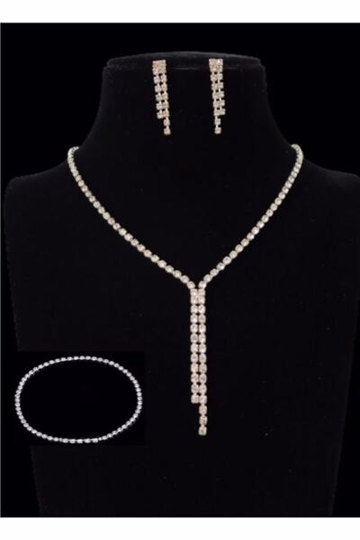 TakıConcept Abiye Taşlı Salkım Kolye Küpe Bileklik Set