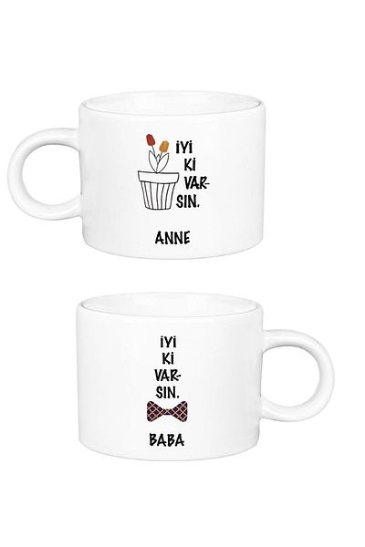 Öz Kupa I'm glad to have you, Mom and Dad, Double Porcelain Motto Cup