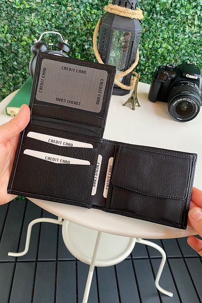 Modica Zendar - Genuine Leather Classic Black Men's Wallet with Coin Compartment, High-Level Handcrafted