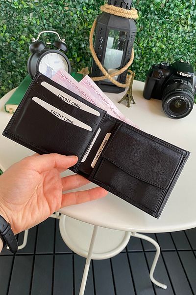 Modica Zendar - Genuine Leather Classic Black Men's Wallet with Coin Compartment, High-Level Handcrafted