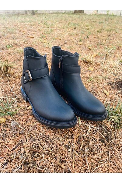 Pabuçhan Ayakkabı&Çanta Pabuçhan 0641 Yan Tokalı Topuksuz Bot - Btmk00641-siyah-40
