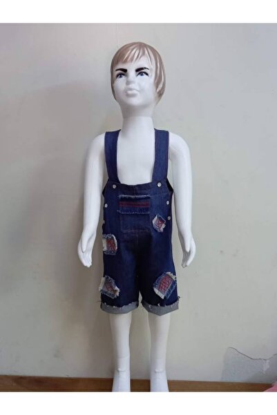 Mavi Kirpi Baby Style Çocuklar Için Yama Desenli Tulum Şort