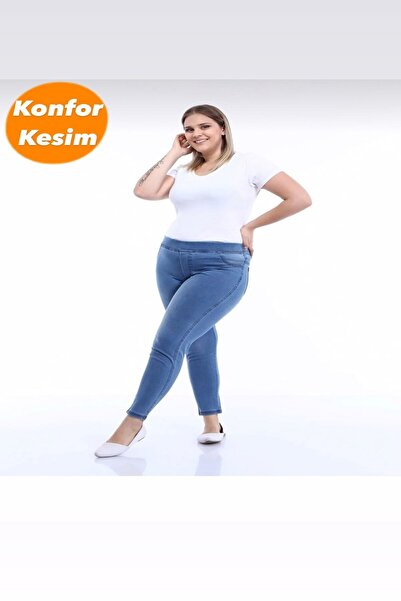 ModamarkReal Kadın Beli Lastikli Kot Tayt Pantolon / Toparlayıcı /konfor Kesim/büyük-küçük-beden Açık Mavi