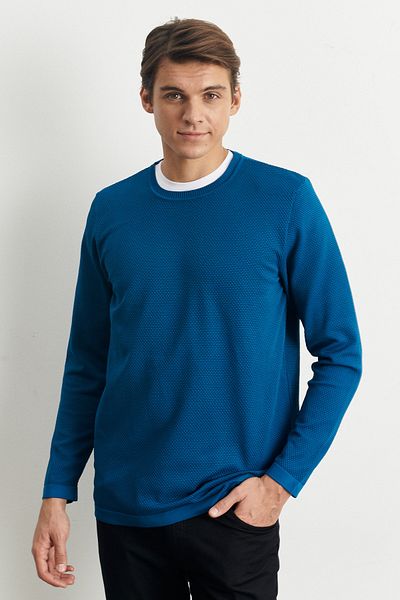 ALTINYILDIZ CLASSICS Pulover moale texturat pentru bărbați, benzină, cu croială normală, cu decolteu rotund