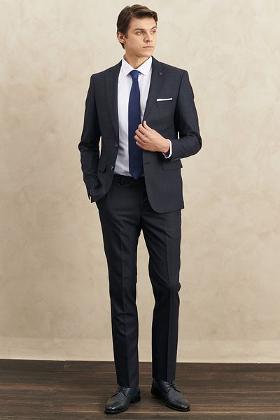 ALTINYILDIZ CLASSICS Men's Navy Blue-brown Slim Fit Slim Fit Mono Collar Patterned Suit