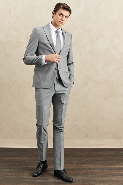 ALTINYILDIZ CLASSICS Men's Gray Extra Slim Fit Slim Fit Swallow Collar Patterned Suit