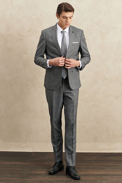 ALTINYILDIZ CLASSICS Men's Black Regular Fit Comfortable Cut Mono Collar Dobby Suit