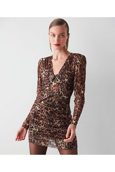 İpekyol Oblečené šaty s leopardím vzorem