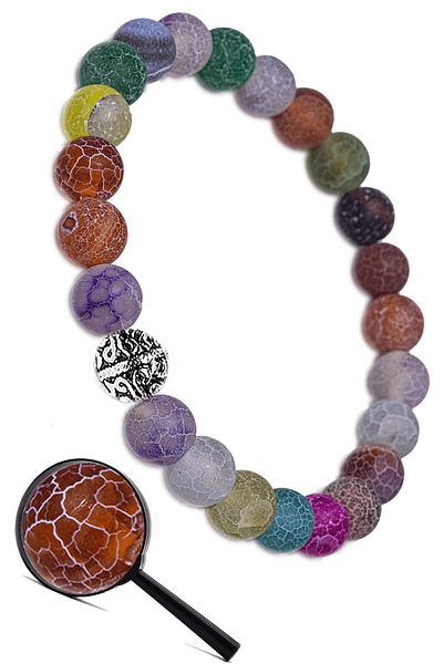 Tesbih Atölyesi A+ Certified Raw Embroidered Colored Agate Stone Bracelet - Silver Apparatus