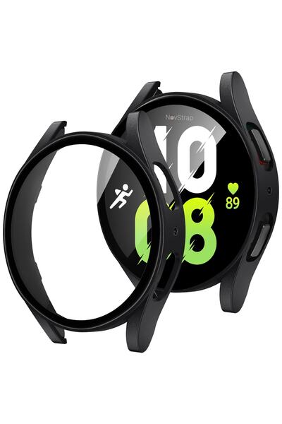NovStrap متوافق مع Samsung Galaxy Watch 4 5 Series 44 ملم واقي شاشة زجاجي وغطاء واقٍ من البولي كربونات الصلب