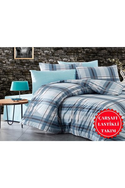 Şahinhome Teen Room Plaid Pattern Single Duvet Cover Set, Fitted Sheet (100x200)