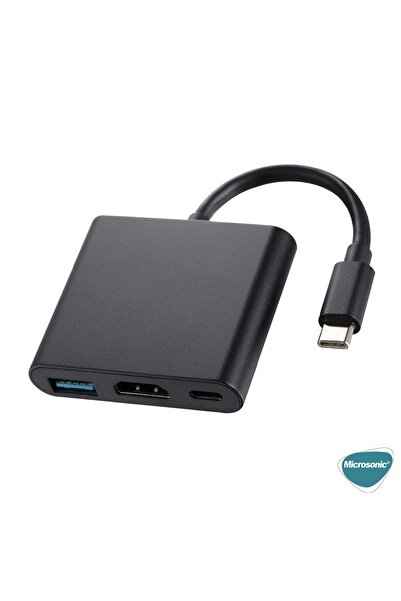 Microsonic Type-c To Hdtv Multi-adapter 3 In 1 Hdmı & Usb & Type-c Macbook Kablo Adaptör Siyah