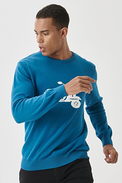 AC&Co / Altınyıldız Classics Ανδρικό πλεκτό πουλόβερ 100% βαμβακερό με μοτίβο με λαιμόκοψη με στάνταρ εφαρμογή