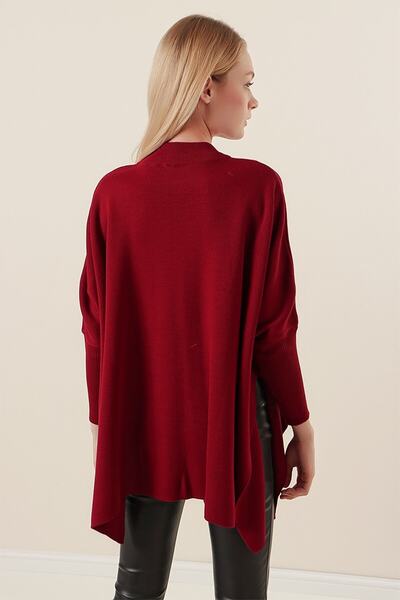 LE CARAMBOLE Pulover de damă bordeaux oversize cu fantă poncho
