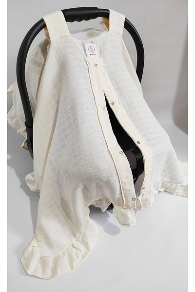 mommüslin Cream Muslin Ruffle Stroller Cover
