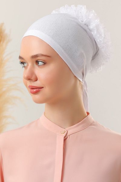 Melodi Scarf Hijab Frilly Bonnet White