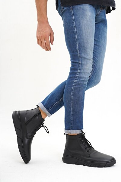 Deripabuc Γνήσιο δέρμα Μαύρες Ανδρικές Δερμάτινες Μπότες Mrd15-0833