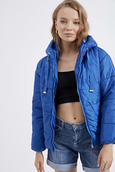 MEECY Women's Blue Wide Cut Oversize Hooded Puffer Jacket