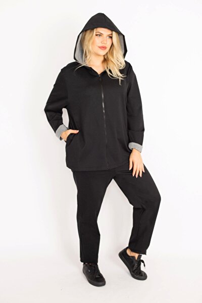 Şans Plus Size Sweatsuit Set - Black - Relaxed fit