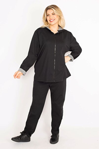 Şans Plus Size Sweatsuit Set - Black - Relaxed