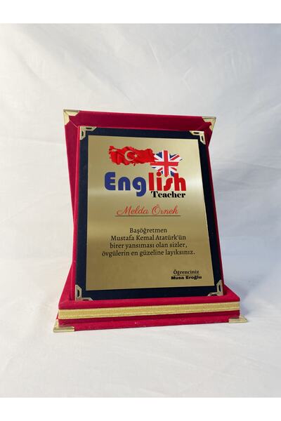 EratCo Ingilizce Öğretmenine Hediye Kişiye Özel Tasarım Kadife Plaket Ödülü