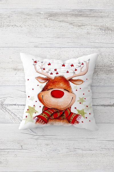 on the clouds Deer New Year Christmas Christmas Hidden Zippered Throw Pillow Case Seat Pillow Case Set (4pcs)