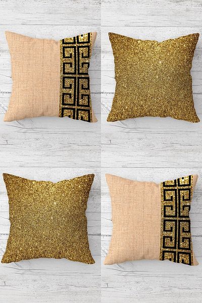 on the clouds Gold Sequin Patterned Plain Combination Hidden Zipper Throw Pillow Cover Sofa Pillow Cover Set (4Pcs)