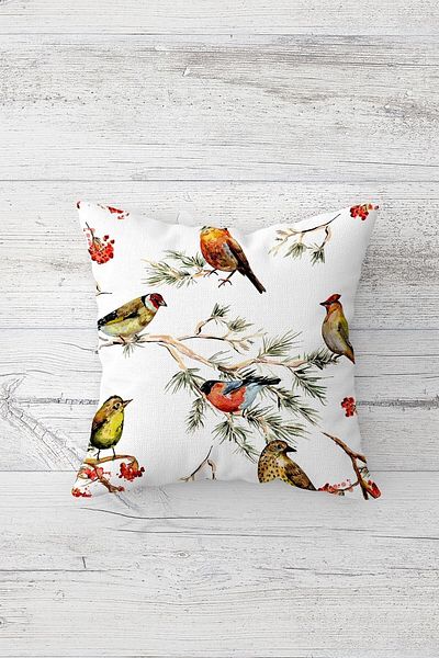 on the clouds Flower and Bird on the Branch Patterned Hidden Zippered Throw Pillow Cover Sofa Pillow Cover Set (4pcs)