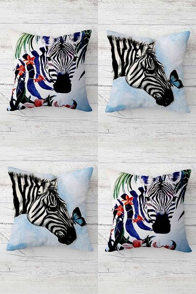 on the clouds Zebra and Butterfly Patterned Concealed Zippered Throw Pillow Cover Sofa Pillow Cover Set (4pcs)