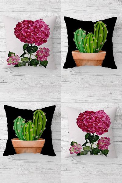 on the clouds Cactus and Geranium Patterned Concealed Zippered Throw Pillow Cover Sofa Pillow Cover Set (4 Pieces)