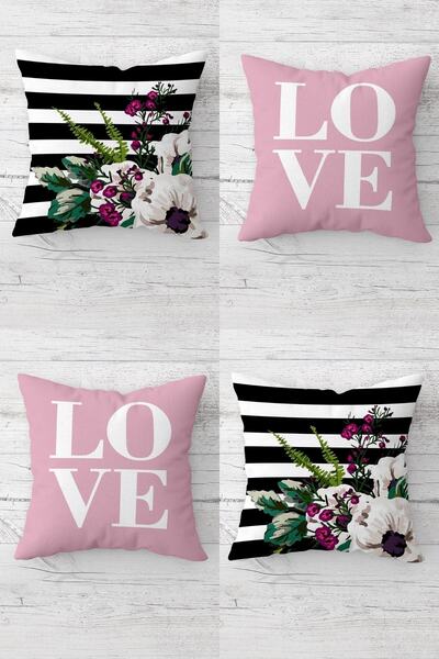 Latibule Love Written and Floral Combination Hidden Zippered Throw Pillow Cov...