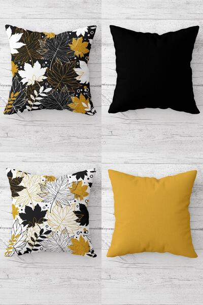 Pelangi Autumn Patterned Leafy Hidden Zippered Throw Pillow Cover Set - 4 Pie...