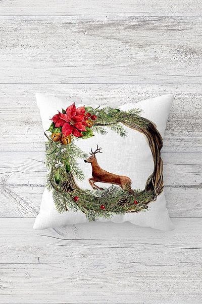 linazaitun Deer Candle New Year's Secret Zippered Throw Pillow Cover Seat Pillow Cover Set (4 Pieces)