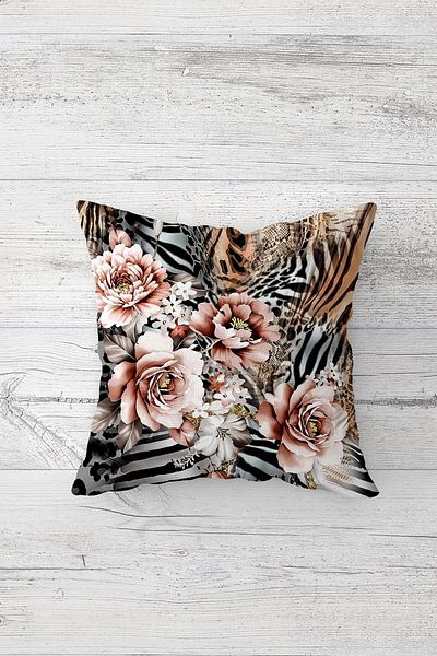 linazaitun Zebra And Rose Pattern Concealed Zippered Throw Pillow Cover Sofa Pillow Cover Set (4pcs)