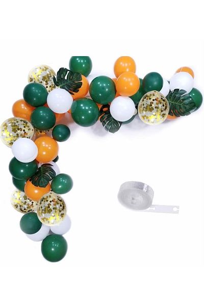 Deniz Party Store Dark Green Orange White Gold Confetti Transparent Balloon Mini Chain Set