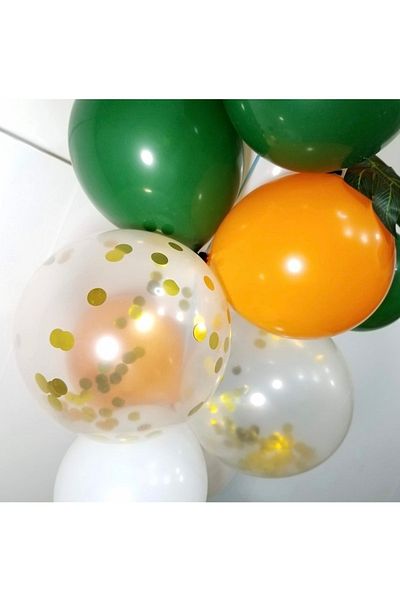 Deniz Party Store Dark Green Orange White Gold Confetti Transparent Balloon Mini Chain Set
