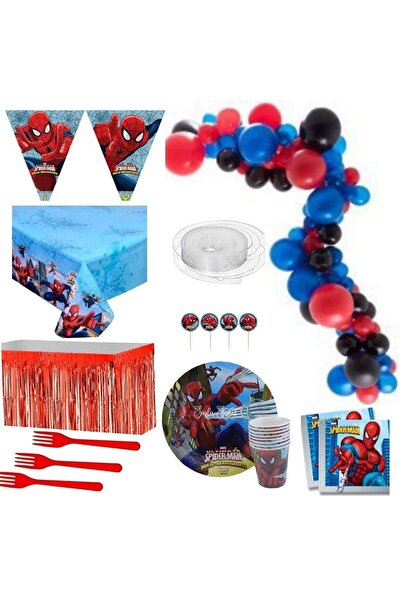 kostüm selesi Spıderman Örümcek Adam 16 Kişilik Lüks Doğum Günü Parti Seti