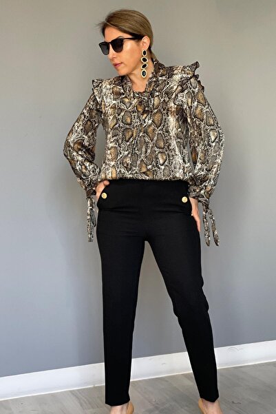 MİSLİNA BUTİK Cep Düğmeli Kumaş Pantolon