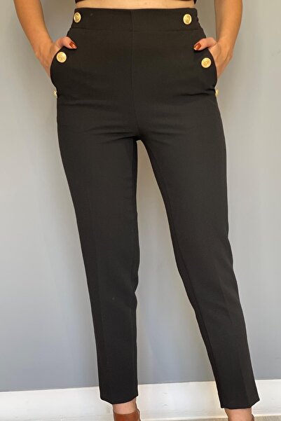 MİSLİNA BUTİK Cep Düğmeli Kumaş Pantolon