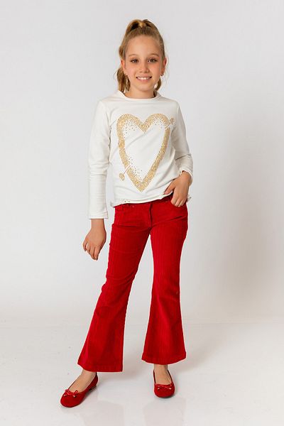 incity Girl's Red Wide Leg Velvet Trousers