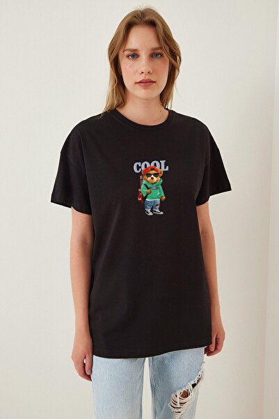 ADEGO تي شيرت نسائي قطني كبير الحجم برقبة دائرية وطبعة دب تيدي رائع باللون ال...