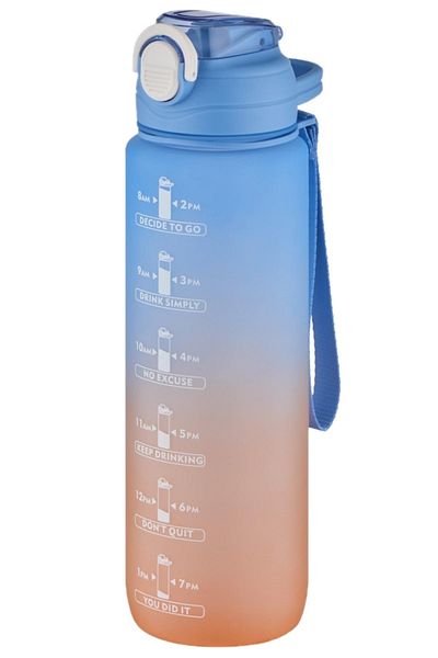 Vagonlife 1000ml Blue Motivational Water Bottle - Plastic with Thick Straw, Double Color Gift 1 l