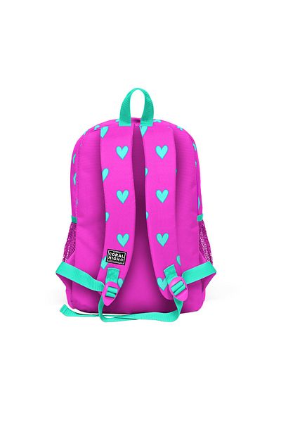 Yaygan Σχολικό σακίδιο πλάτης Coral High Kids Neon Pink Water Green Heart με μοτίβο τεσσάρων θέσεων