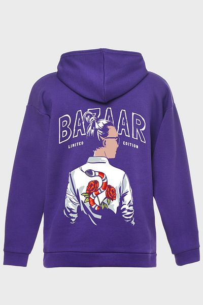 DEEPSENCE Unisex Owersize Hooded Sweatshirt Purple Fashionbazaar Print