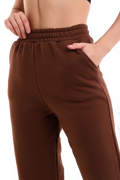 winmoda Καφέ Jogger Sweatpants Ψηλόμεση 3 Κλωστών Ανυψωμένο