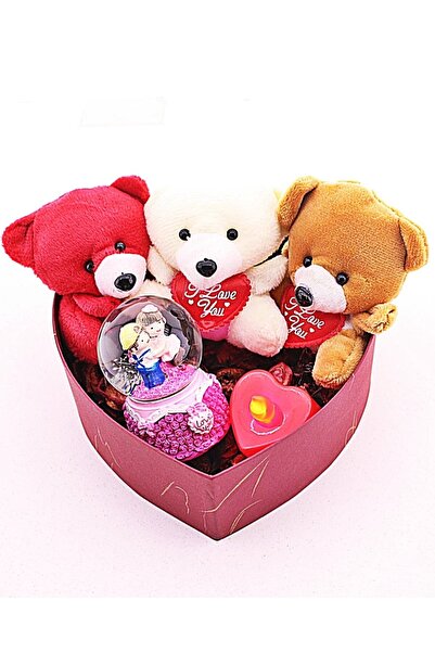 BiTon Toptan Mini Ayıcıklar Ve Aşıklar Kar Küresi Temalı Led Mumlu Hediye Kut...